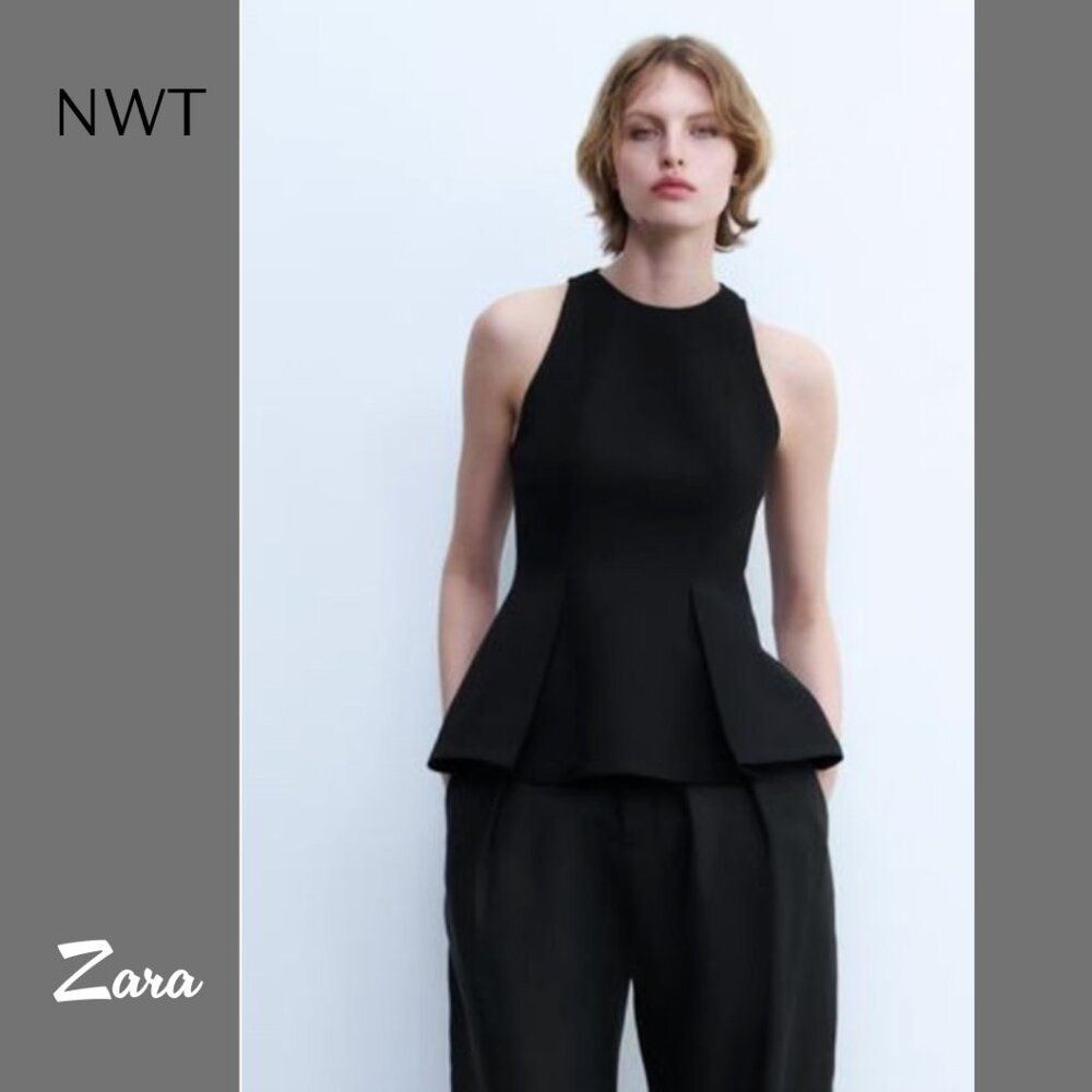 NWT Zara Peplum top, Black, Sz S